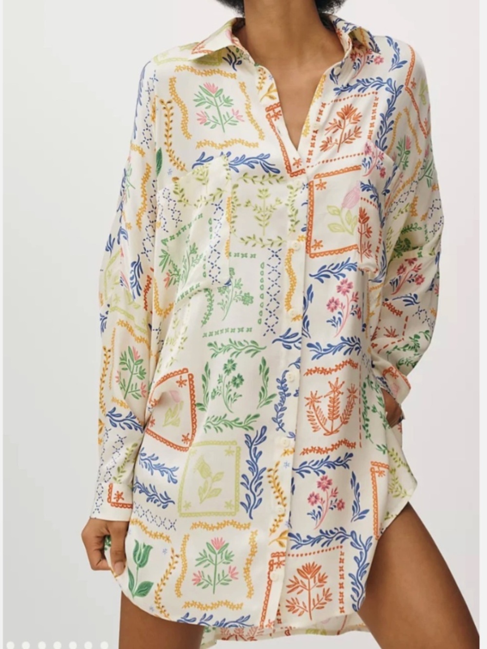 COREY LYNN CALTER Long-Sleeve Printed Oversized Shirtdress Resortwear Size M
